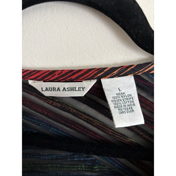 VTG Laura Ashley Womens Rainbow Striped Mesh Cardigan Large Multicolor Neon 90s - Picture 2 of 5